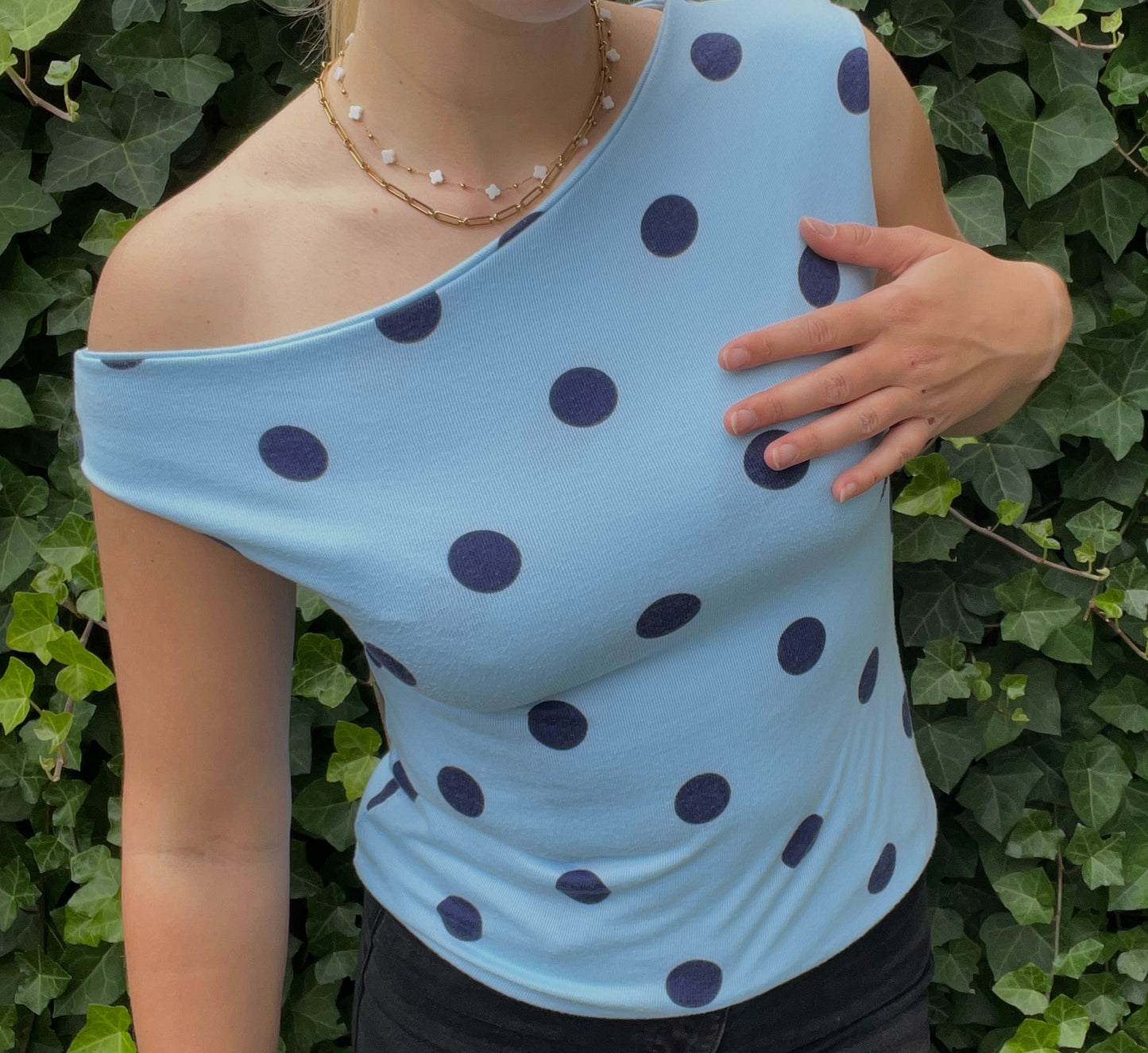 Rose - One Shoulder Top - Polkadot Blue
