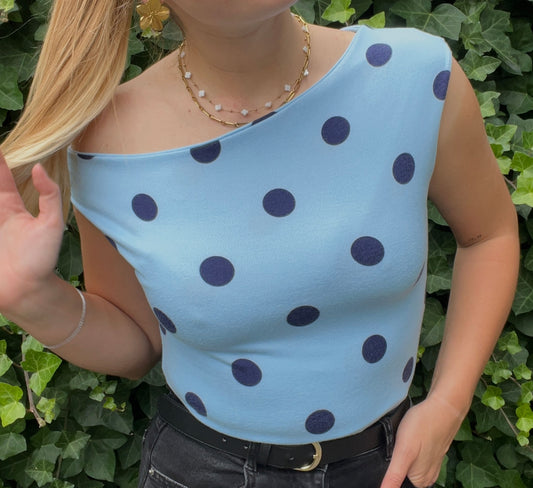Rose - One Shoulder Top - Polkadot Blue